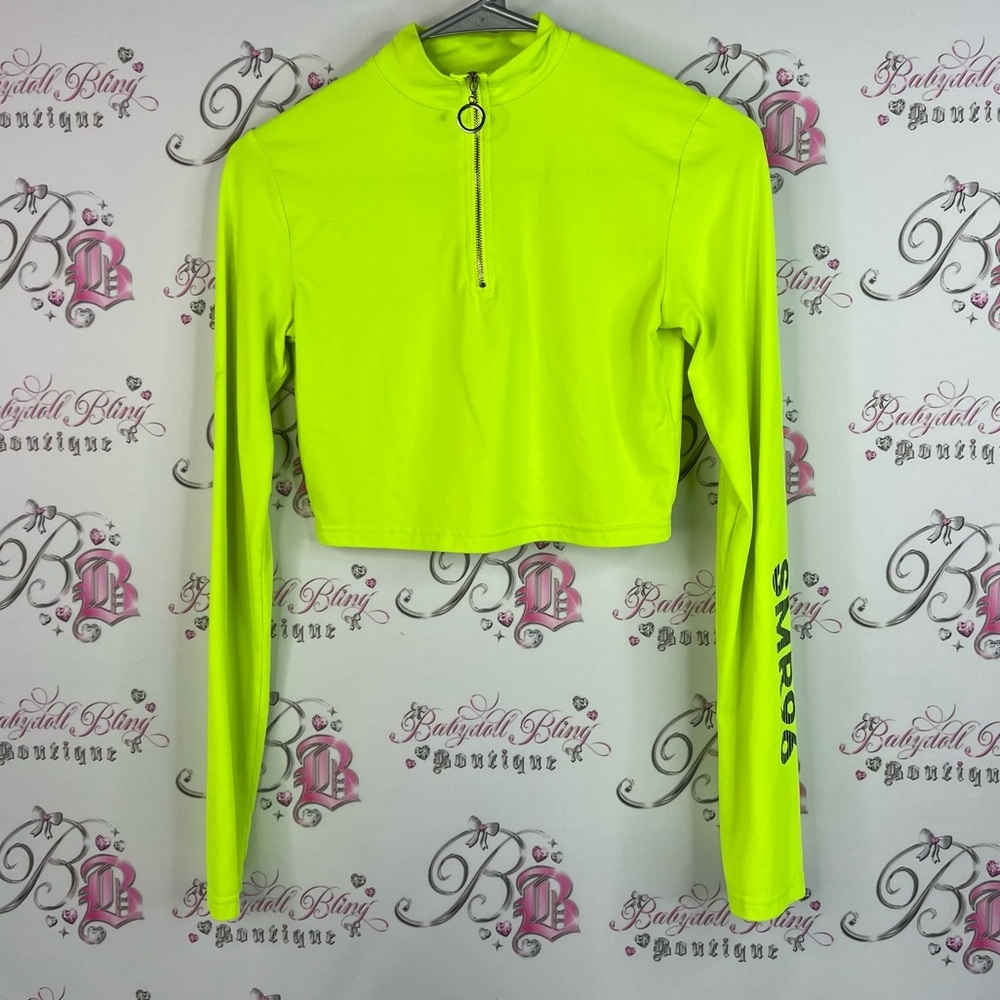 Sommer ray cropped half zip sweater Neon Green Long Sleeve Crop Top